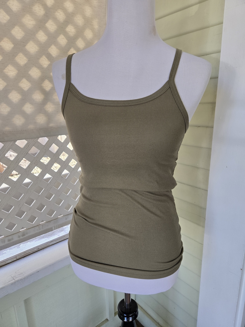 No Boundaries Olive Ribbed Spaghetti Strap Tank